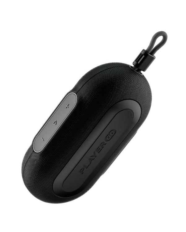 Black electronic device with a USB cable on a white background