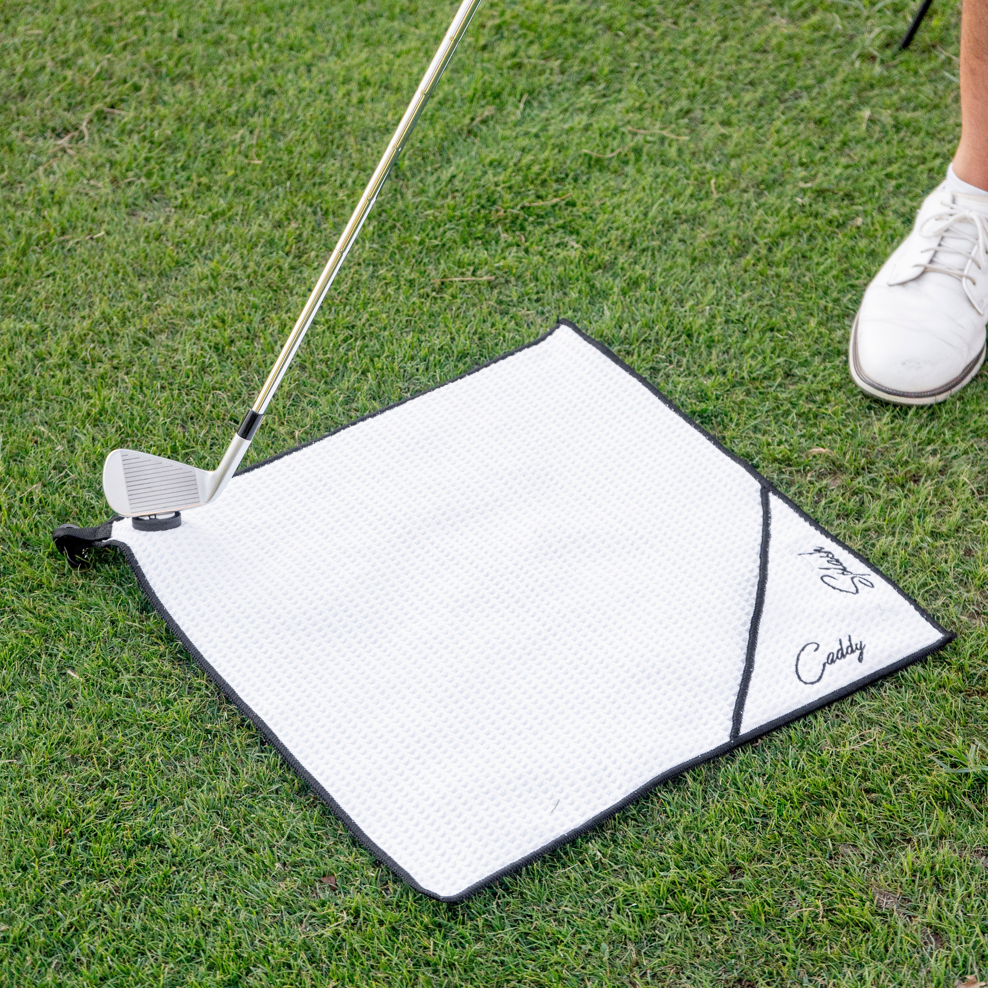 Magnetic Golf Towel with Ball Pocket - White