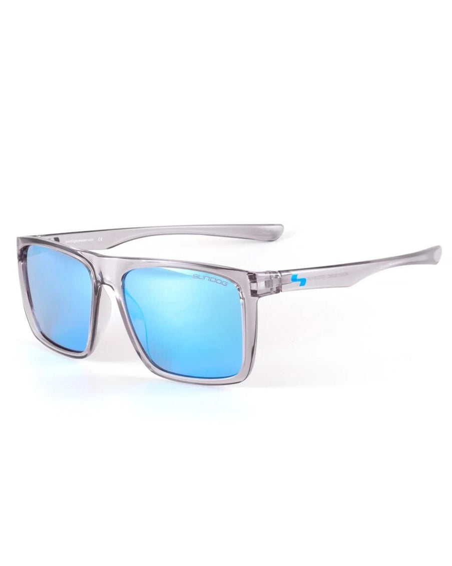 Sunglasses with blue lenses on a white background