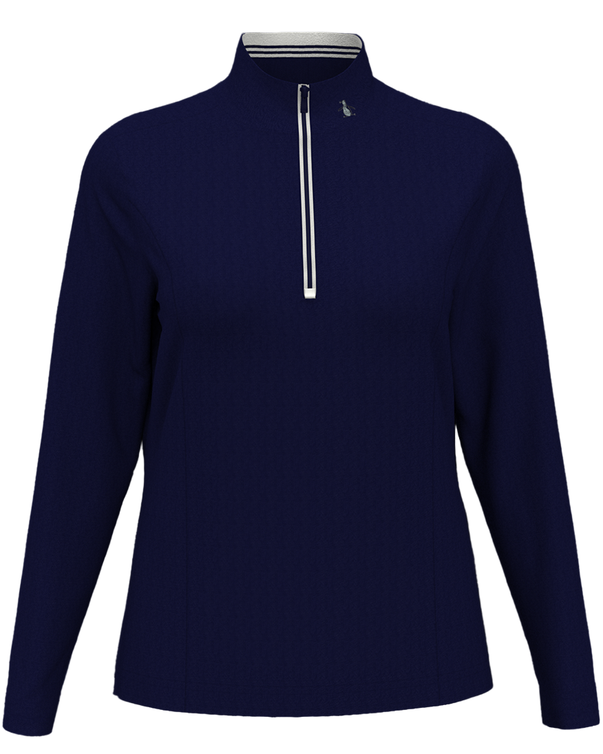 Navy long-sleeve shirt with a quarter zip