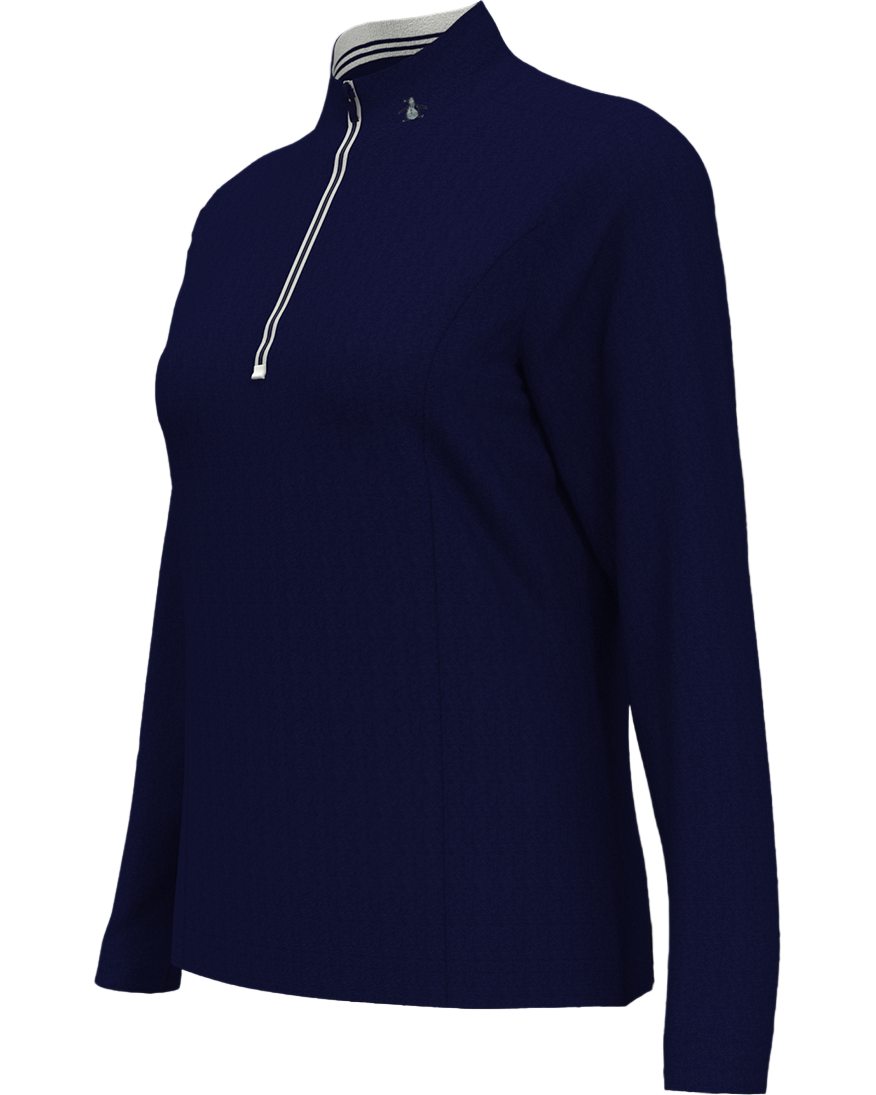 Navy blue long-sleeve shirt with a quarter zip
