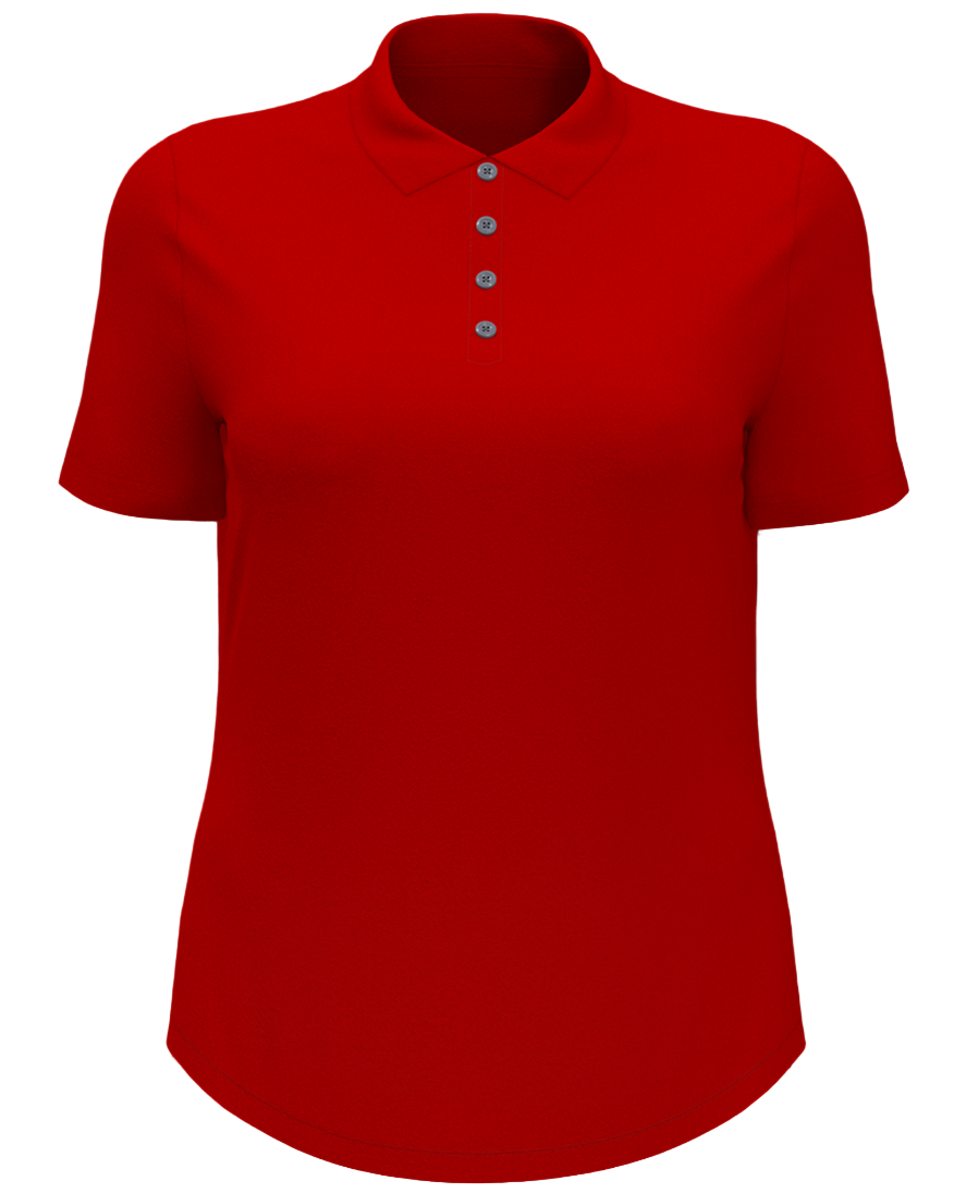 Red polo shirt with gray buttons