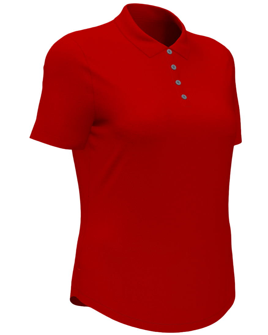 Red polo shirt with gray buttons