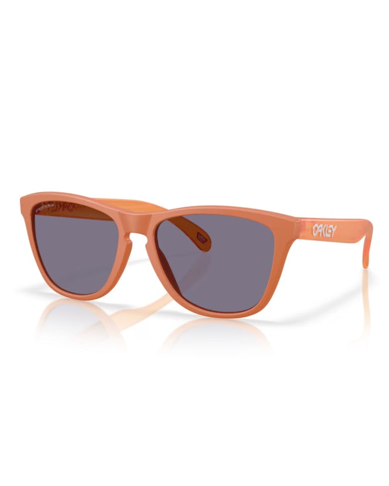 Sunglasses with orange frame and dark lenses on a white background