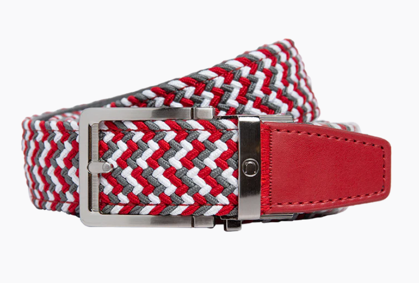 Nexbelt Braided Scarlet, Grey & White, 1 3/8" Strap, Golf Belt