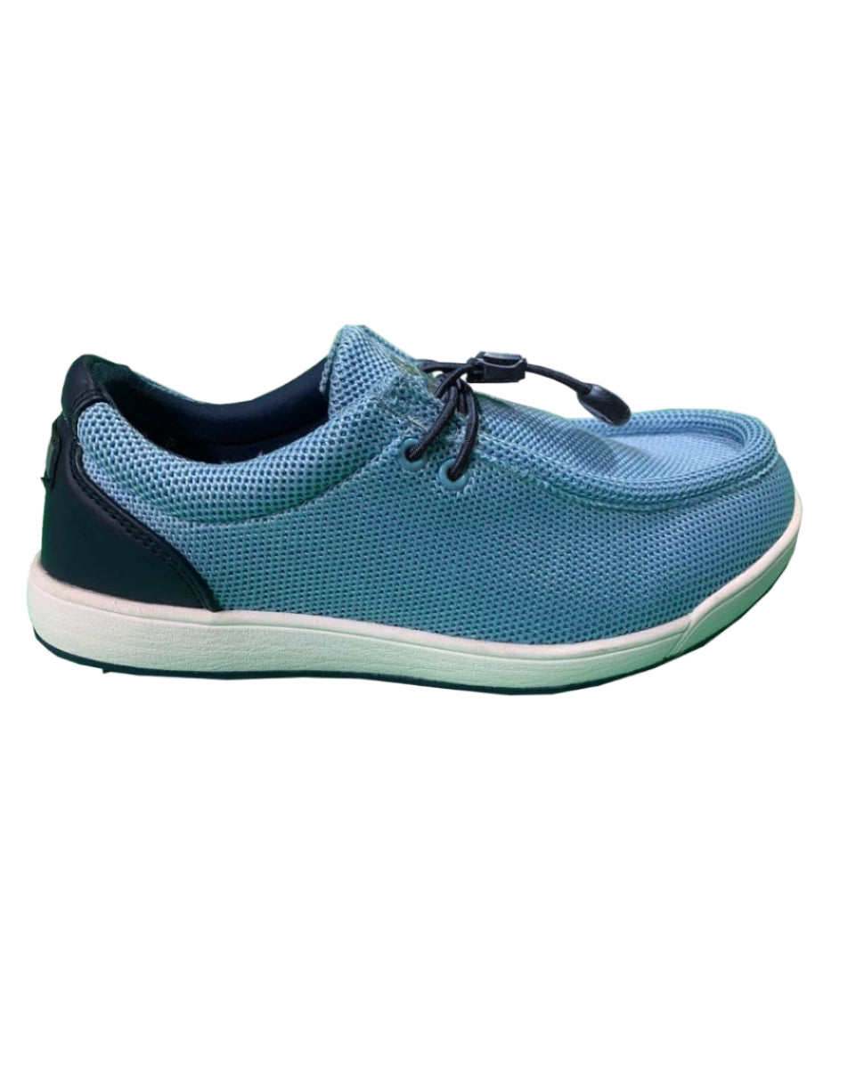 Blue athletic shoe on a white background