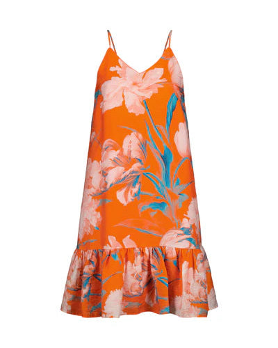 Orange dress with floral pattern
